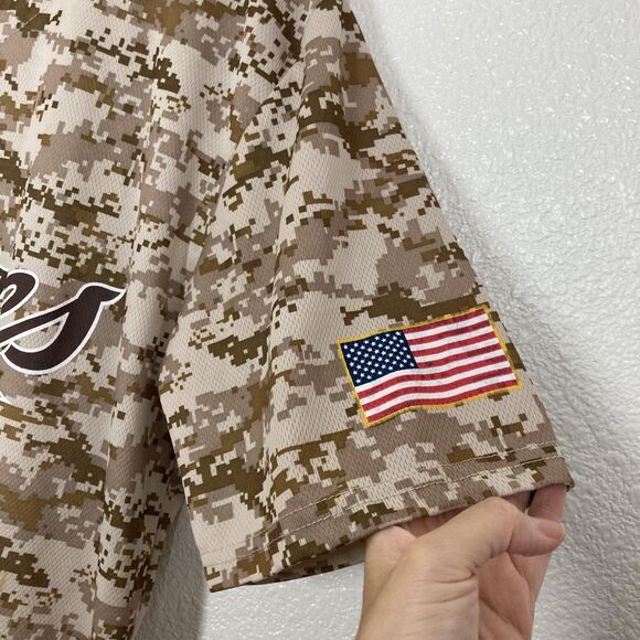 San Diego Padres Jersey Mens XL Tan Camo MLB Baseball Kemp 27 American Flag - Picture 3 of 11